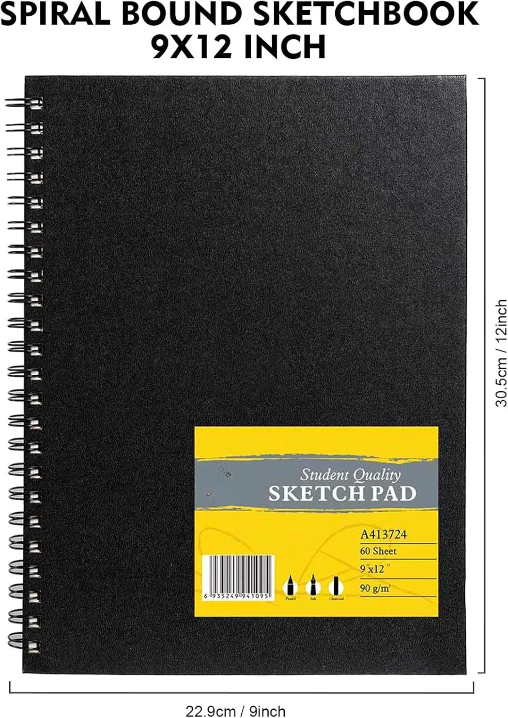 9"x12" double-sided hardcover sketchbook, 60 sheets, durable acid-free drawing paper