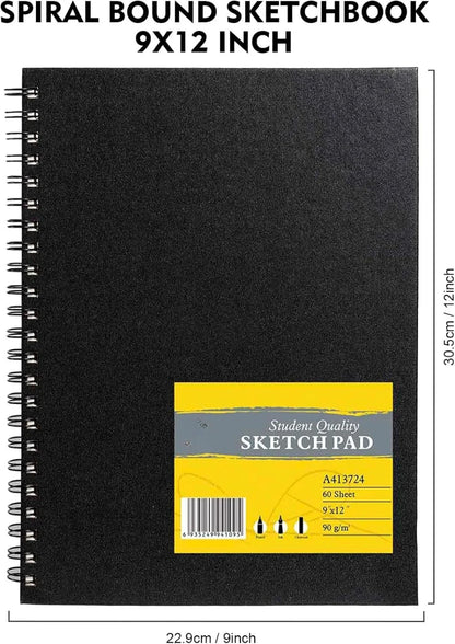 9"x12" double-sided hardcover sketchbook, 60 sheets, durable acid-free drawing paper