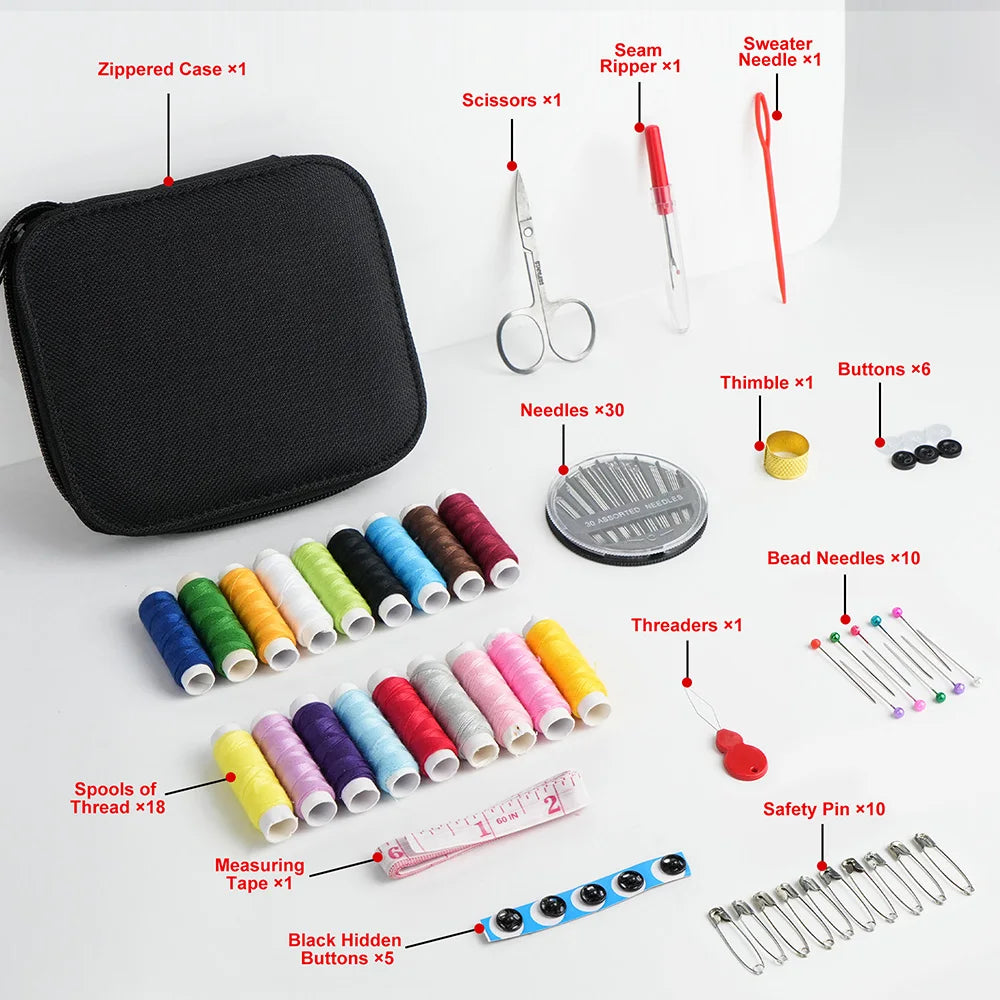 Sewing Kit - Mixed Color Canvas Sewing Kit - Portable, Mini, Basic - Travel, Everyday Repairs