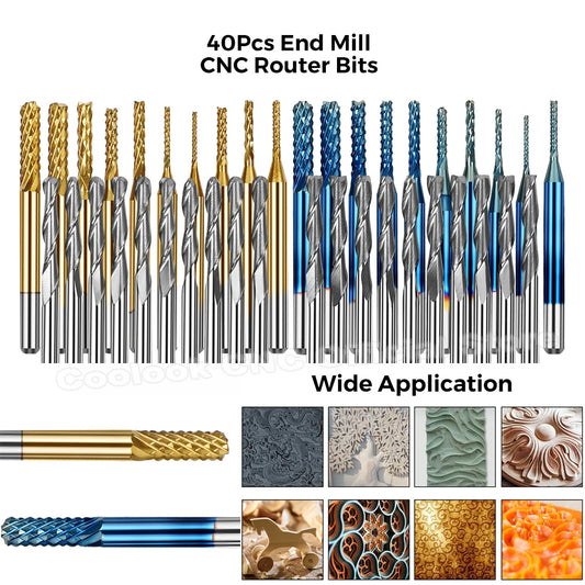 Milling Cutter 40pcs 3.175mm Shank Ball Nose End Mill 2 Flute Flat CNC Router Bits PCB Milling Cutter for CNC