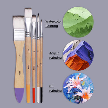 Beginner Brush Set - 9pcs Nylon Hair for Watercolor Acrylic Oil Painting