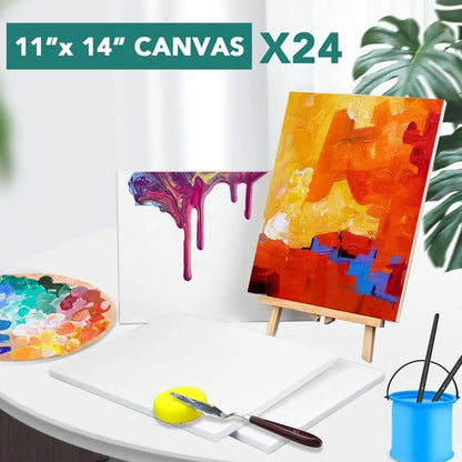 11x14 Canvases for Painting, 24 Pack Blank White Canvases Cotton for Oil, Acrylic and Watercolor