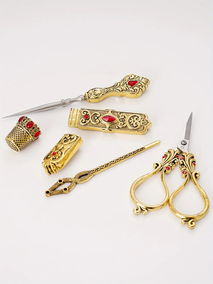 Vintage Style Embroidery Scissors, Complete Sewing Tools, With Sewing Needle Box, Awl, Sewing Thimble, Threader