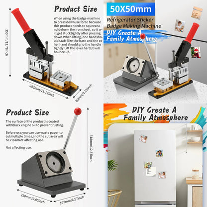 50*50mm 2.5*2.5" Square Refrigerator Badge Making Machine DIY Paper Cutter Photo Magnetic Materials