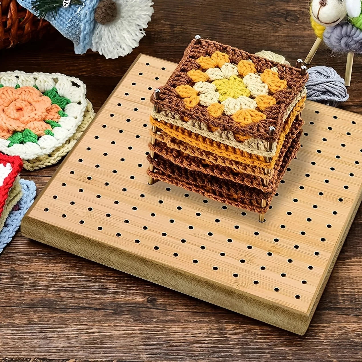Wooden Crochet Blocking Board Knitting Kit Square Granny Handcrafted Bamboo Reusable