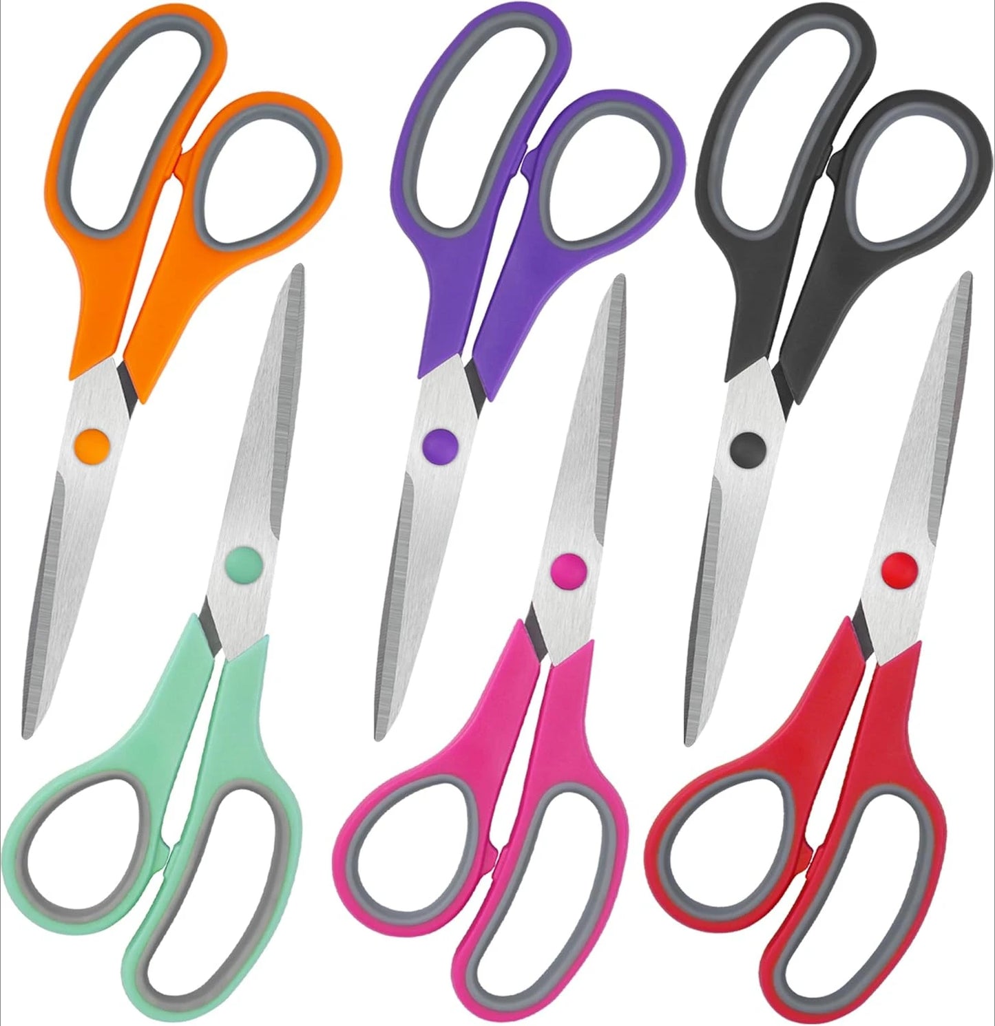 8" Scissors All Purpose 6 Pack - Comfort-Grip Sharp