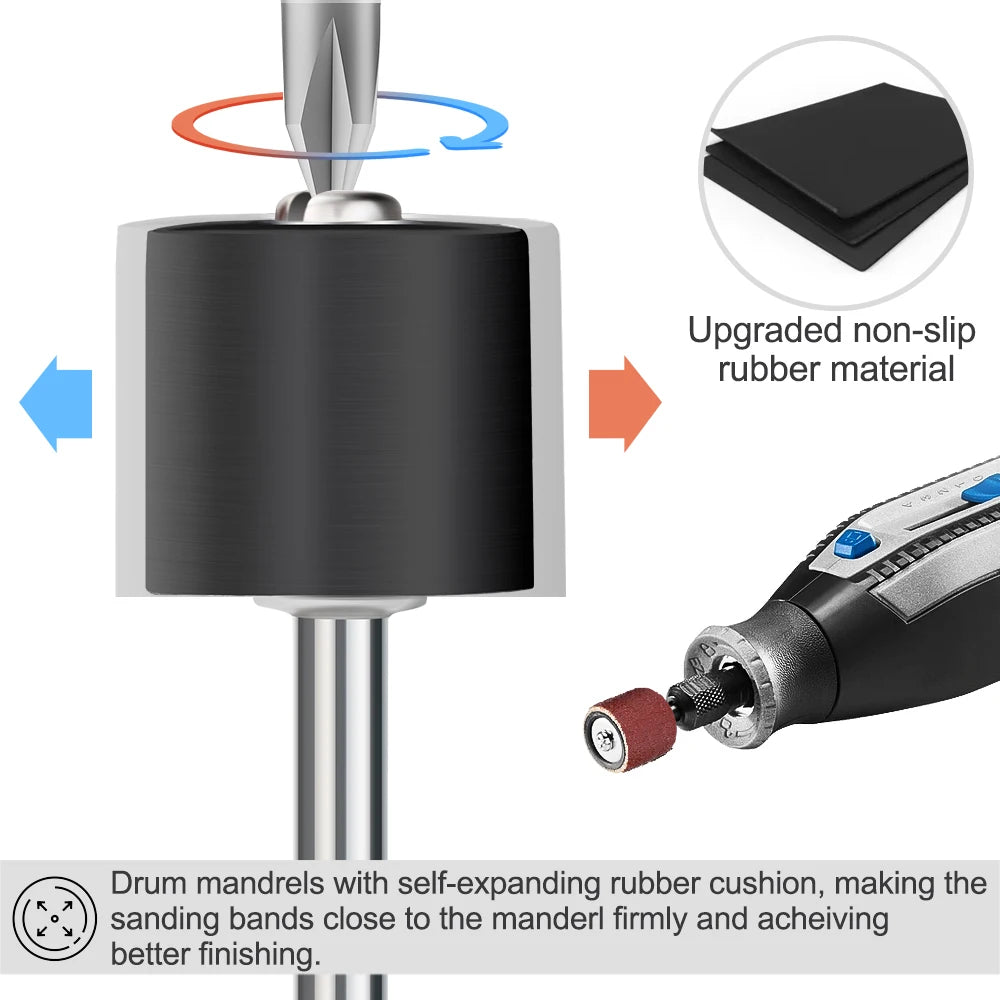 XCAN Sanding Drum Set Sanding Bands With 1/2 3/8 1/4 Inch Sanding Mandrels For Dremel Rotary Tools  80 120 320 Grit