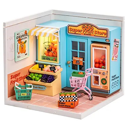 Robotime DIY Miniature Dollhouse Kit with Accessories Model Supply Store Kit with LED