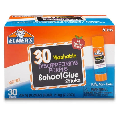 30-Count Purple Glue Sticks 7g, Washable Disappearing