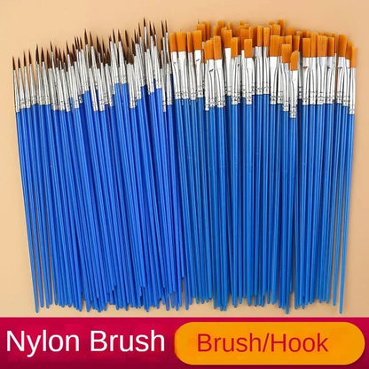 10/20/50Pcs Painting Brushes Set Art Round Flat Hair Nylon Hair