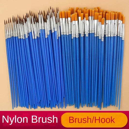 10/20/50Pcs Painting Brushes Set Art Round Flat Hair Nylon Hair