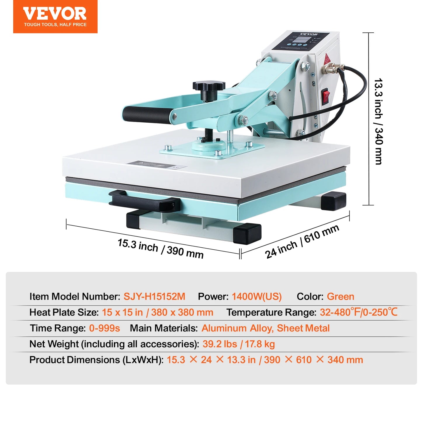 SucceBuy Heat Press 15 x 15 in Slide Out Heat Transfer Machine Fast Even Heating 2-Layer Insulation Cotton