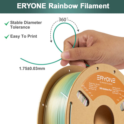 Eryone Silk Rainbow PLA 1/3/5/10KG Premium Filament 3d print, silk rainbow pla filament 1/3/5/10kg