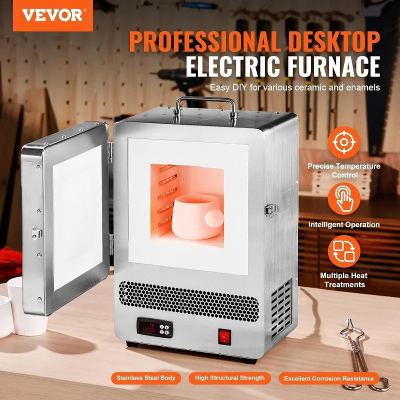 VEVOR Electric Kiln, 1500W Melting Furnace Max Temperature 2192℉/1200℃, Stainless Steel, for Wax Casting, Clay
