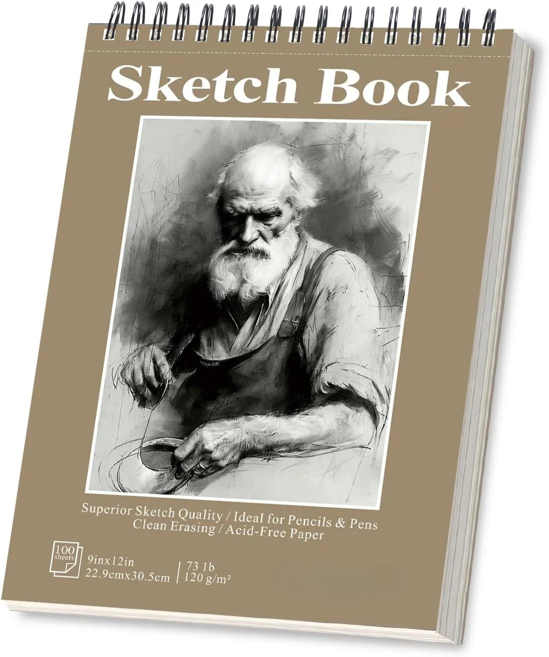 Sketchbook - 9"x12" spiral bound drawing board, 1 pack of 100 sheets, acid-free paper