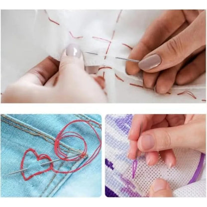 75pcs Large Eye Stitching Needles for Sewing Handmade Leather Stainless Steel Yarn Knitting Needles with Thimble Threader