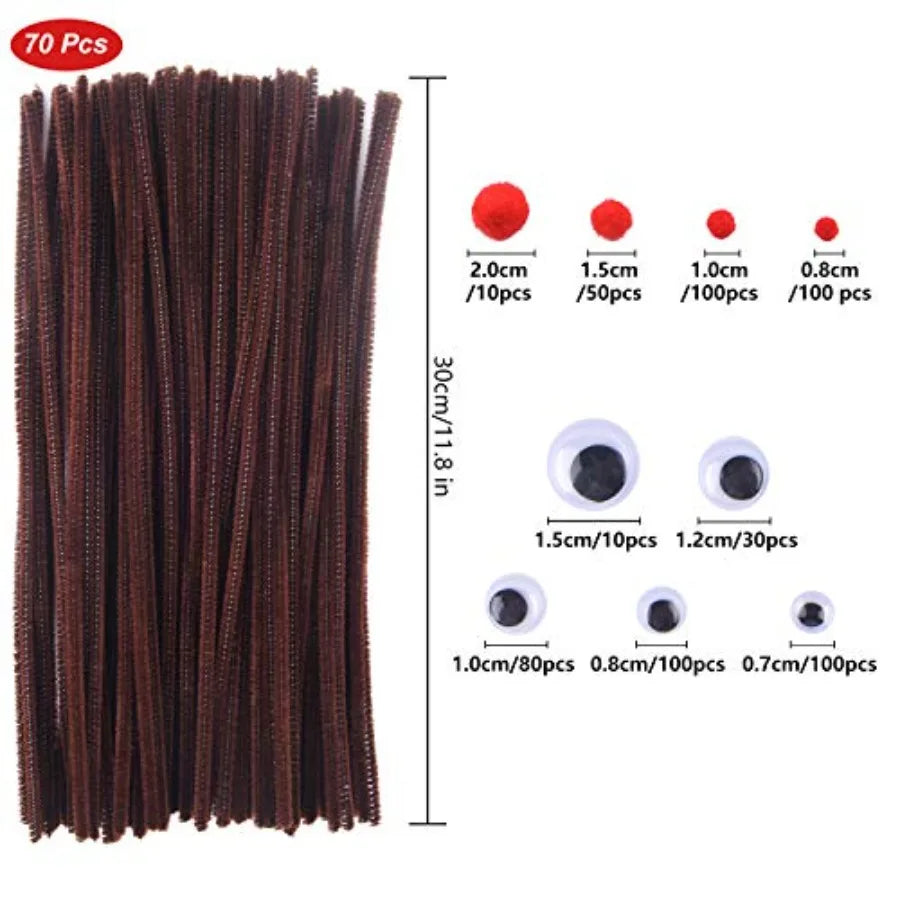 650 Pcs Christmas Reindeer DIY Craft Set Includes 70 Pcs Brown Pipe Cleaners Chenill