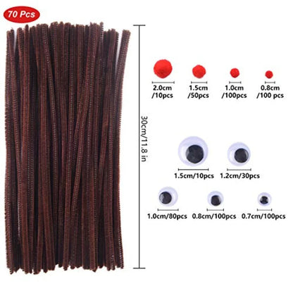 650 Pcs Christmas Reindeer DIY Craft Set Includes 70 Pcs Brown Pipe Cleaners Chenill