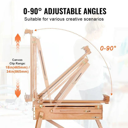 French Easel Canvas Holder 34 Beechwood Foldable Sketchbox Easel with Drawer