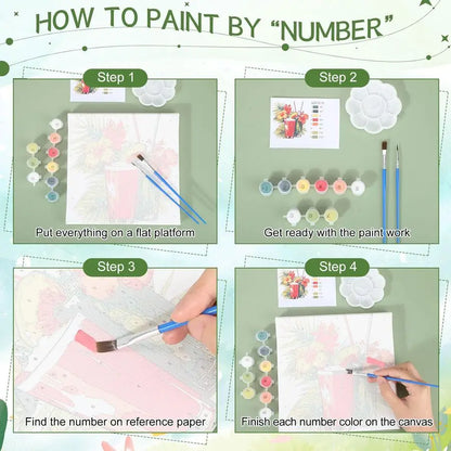 12 Sets Framed Paint by Number Kit for Adults with 12 Wooden Easels, 12 Disposable Apron, 12 Pigment 12 Brush, 12 Palette