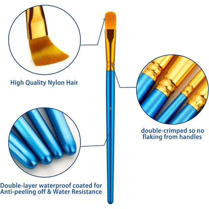 20 oil watercolor acrylic paint brushes, blue