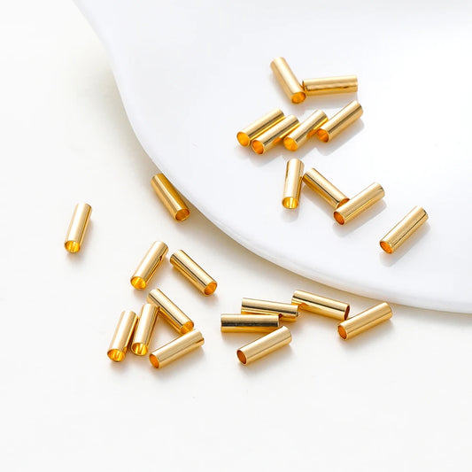 100Pcs 5-7mm 14K/18K Gold Plated Straight Long Tube Brass Beads Necklace Loose Spacer Beads
