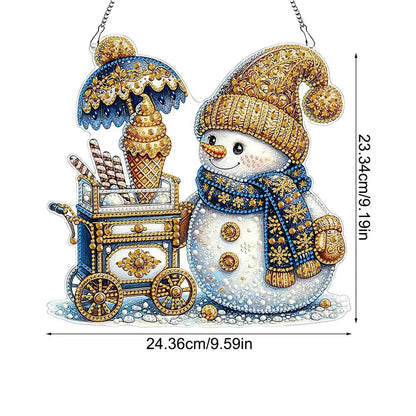 5D Rhinestone Painting Kit Christmas Snowman Themed Gem Paint Pendant With Chain