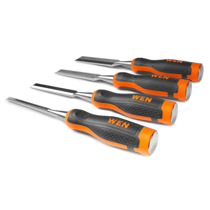 WEN Short Blade Wood Chisel Set with Heat-Treated Carbon Steel Blades, 4 Piece (CH4010)-W