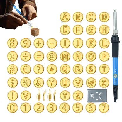 Wood Burning Tool With Letters Alphabet 56Pieces Set Ergonomic Symbol Number Hot Stamps