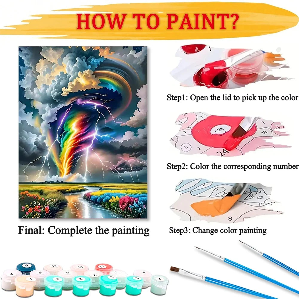 Colorful Tornado DIY Art Paint By Numbers Landscape Kit Hand Painted On Canvas