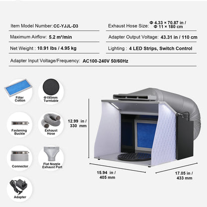 SucceBuy Airbrush Spray Paint Booth Portable Kit with 4 LED Light Powerful Dual Exhaust Fans