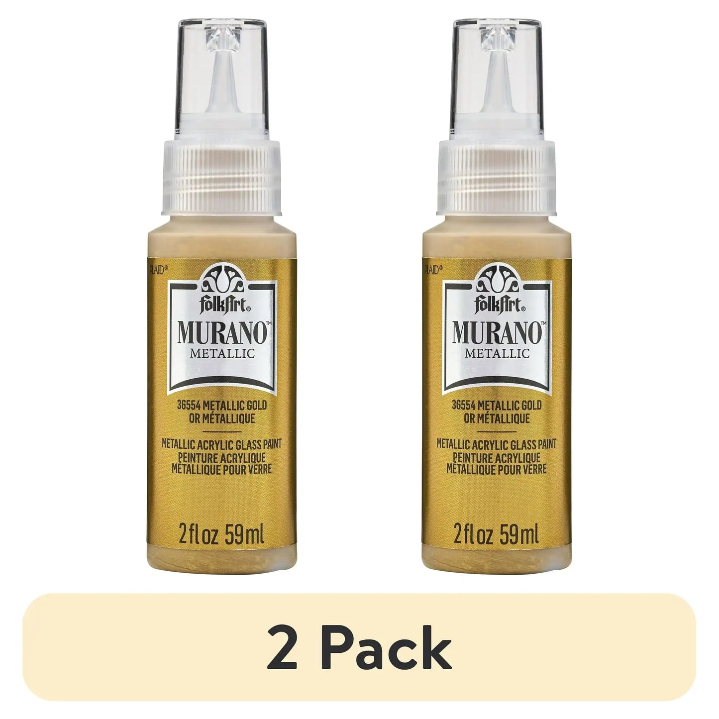 (2 pack) FolkArt Murano Metallic Acrylic Glass Paint, 2 fl oz, Metallic Gold
