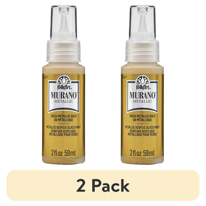 (2 pack) FolkArt Murano Metallic Acrylic Glass Paint, 2 fl oz, Metallic Gold