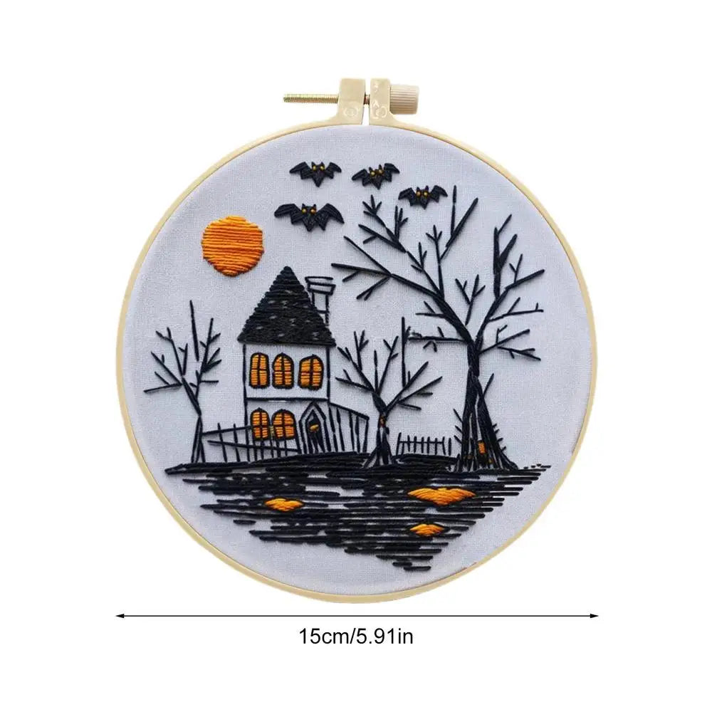 Halloween Embroidery Kit Skeleton Witch Hat Bat