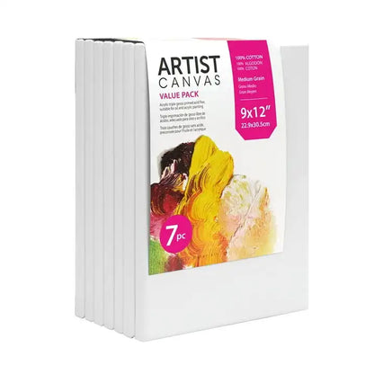 Studio Stretched Canvas, 9"X12", 7 Pack, 100% Cotton Acid Free, White