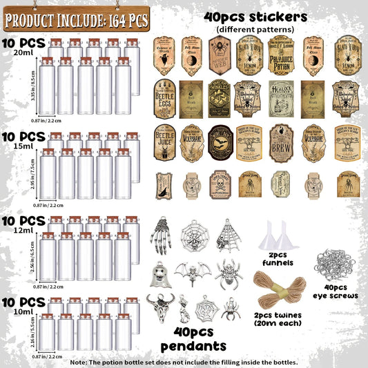 164 pcs Halloween Potion Bottles with Cork, Indoor Witchcraft Supplies Apothecary Bottles