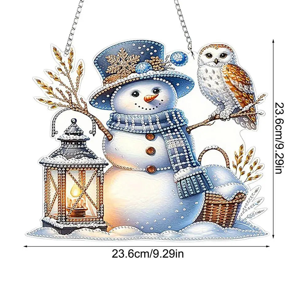 5D Rhinestone Painting Kit Christmas Snowman Themed Gem Paint Pendant With Chain