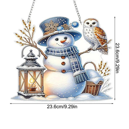 5D Rhinestone Painting Kit Christmas Snowman Themed Gem Paint Pendant With Chain