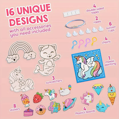 JOYFY 16 Projects Kids Diamond Gem Painting Kit with 5D Gem for Girls Ages 6-12 Gem Craft