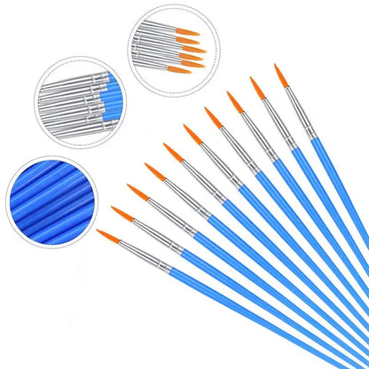 10Pcs/set Painting Brushes Art Round Flat Hair Nylon Hair Paint Brush