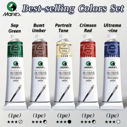 5pcs Marie's Oil Paints Set, 50ml (1.7fl. oz) x 5, Vibrant Colors