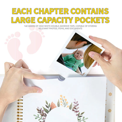 Hardcover Baby Memory Book Growth Chart First Year Journal for Ultrasound to 1st Birthday Eco-Friendly Keepsake Album