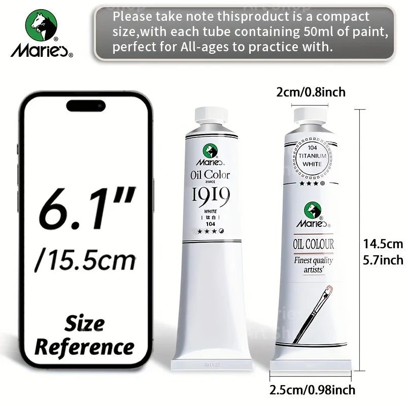 5pcs Marie's Oil Paints Set, 50ml (1.7fl. oz) x 5, Vibrant Colors