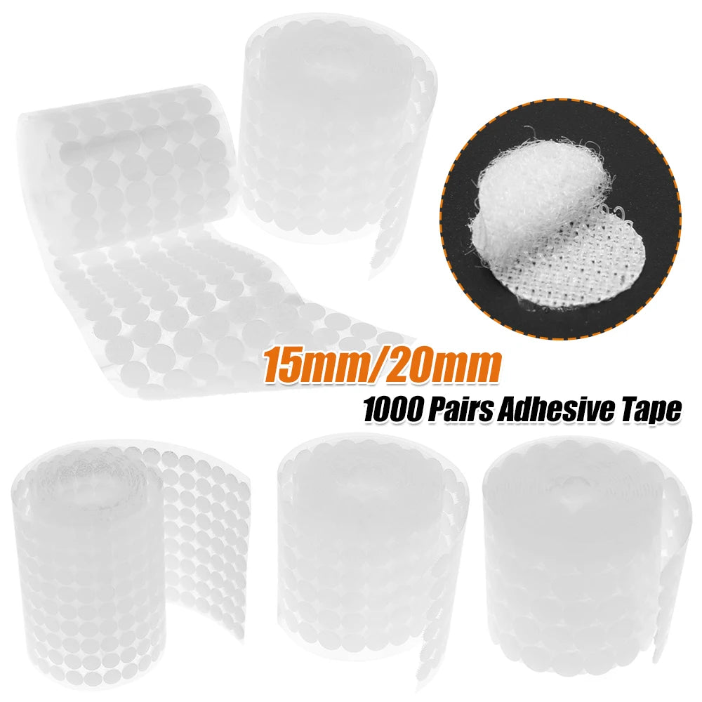 1000Pairs 15/20mm Self Adhesive Round Coin Fastener Hook Tape