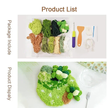 Latch Hook Coaster Kits for Beginners Moss Simple Embroidery Yarn Rugs Hooking