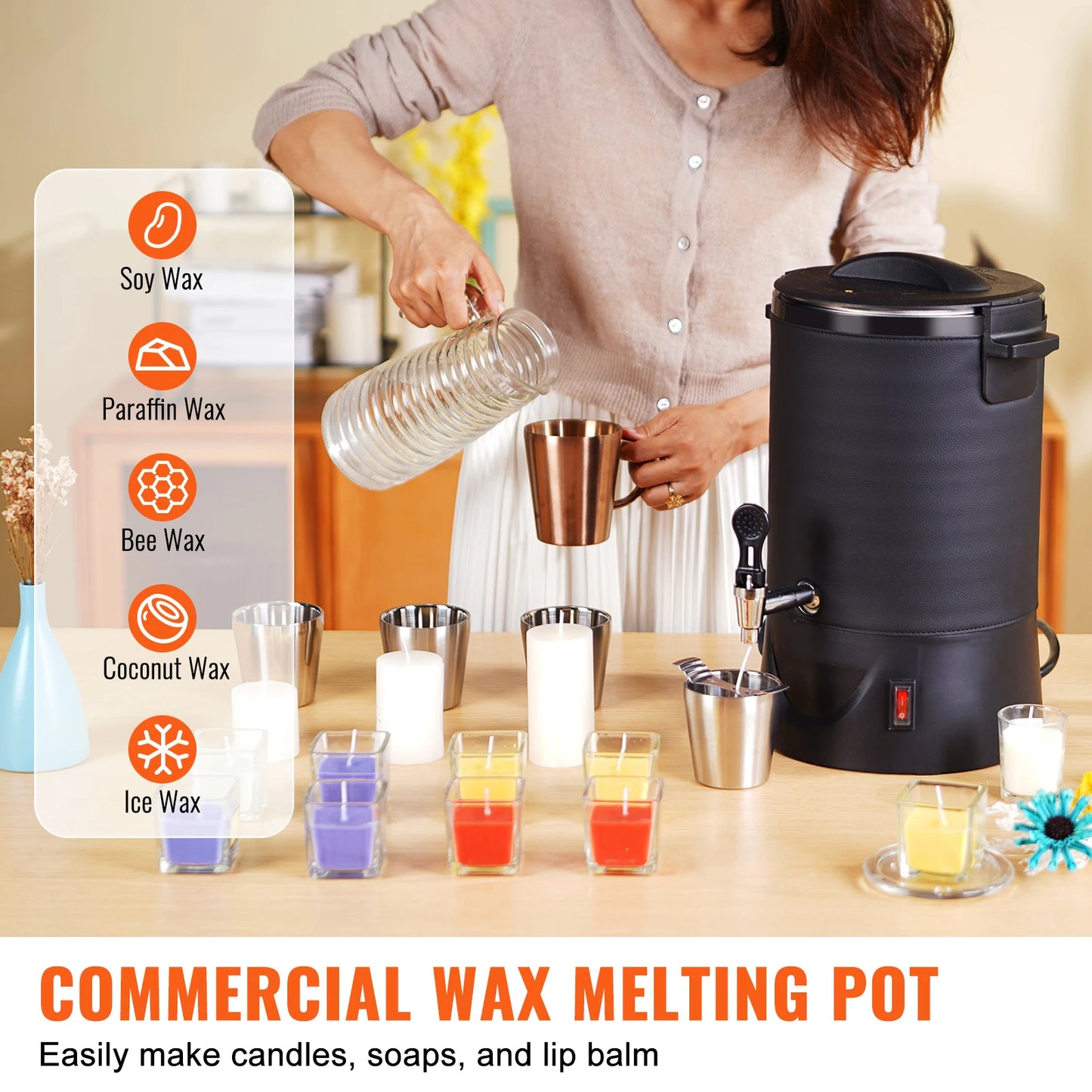 SucceBuy 6.5L 10L Wax Melter Large Electric Wax Melting Pot Easy Pour Spout 9-Level Temp Control