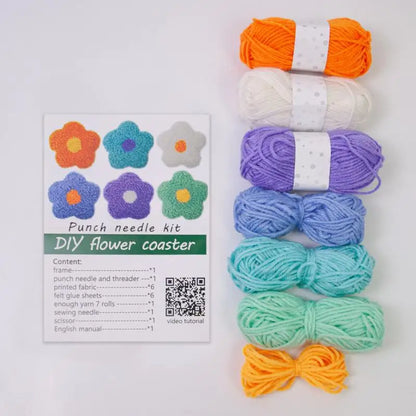 Embroidery Punch Needle Set Tufting flower Coaster Rug Hooking Kit With Yarn Beginner