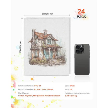 24 Pieces Blank Canvas Boards 8x10 Inch for painting Set