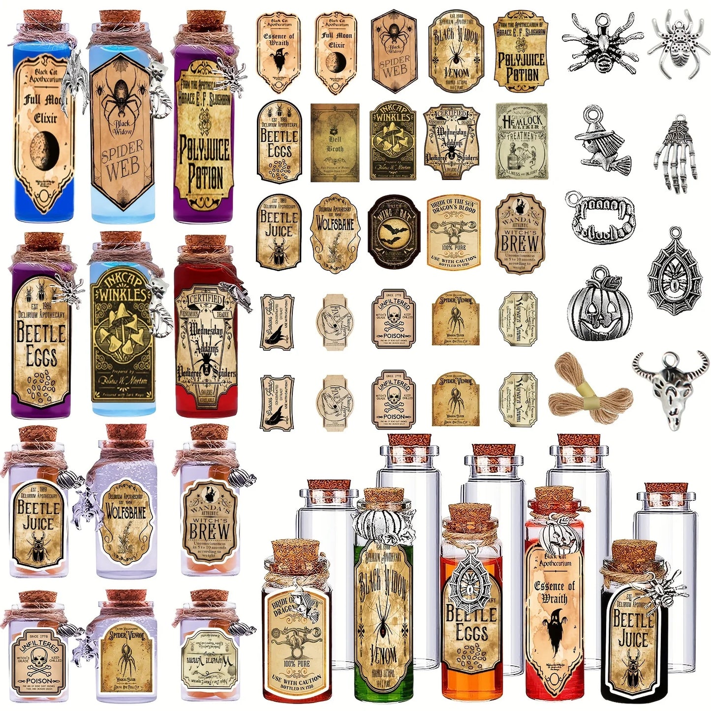 164 pcs Halloween Potion Bottles with Cork, Indoor Witchcraft Supplies Apothecary Bottles