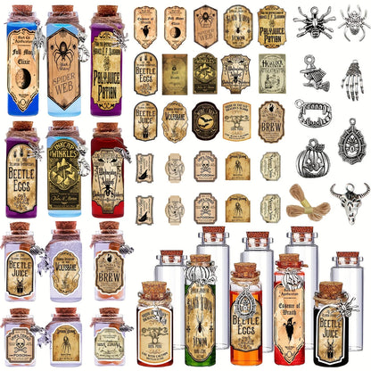 164 pcs Halloween Potion Bottles with Cork, Indoor Witchcraft Supplies Apothecary Bottles